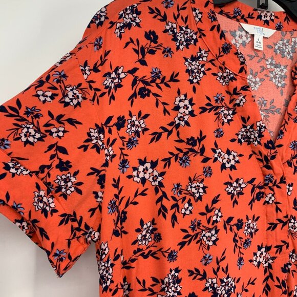 Time and Tru Dress Floral Print V Neck Short Sleeve Pockets - Picture 4 of 10